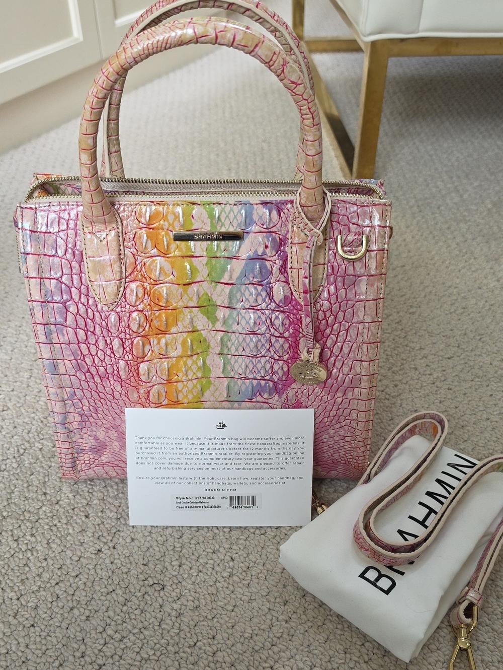 Brahmin Pink Multi-Color Embossed Leather Satchel
